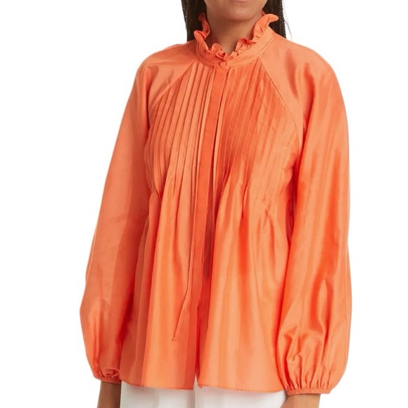 💐KOBI HALPERIN Kendall Cotton & Silk Blend Blouse Tangerine size M - Picture 4 of 11